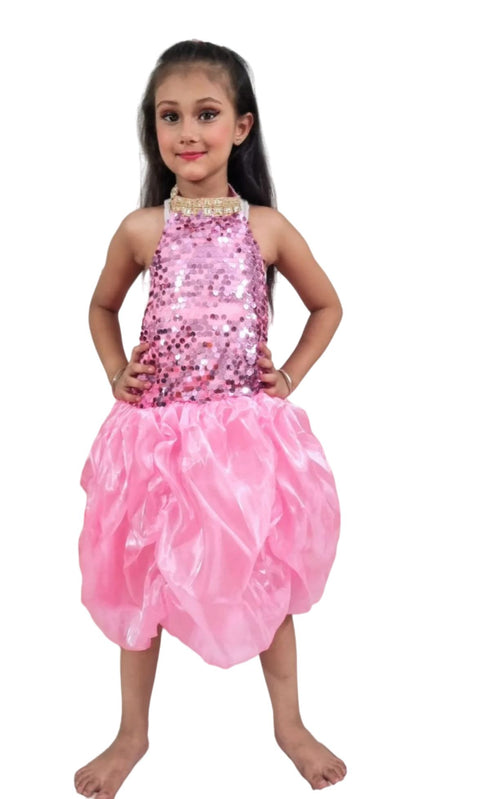 BookMyCostume Pink Balloon Frock Western Dance Costume Dress for Girls Kids - Premium